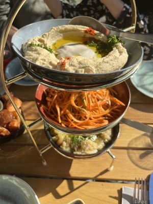 Hummus, salad  at YAFA in Stuttgart