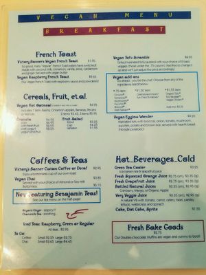 vegan breakfast menu at Lucy's Cafe in Chicago