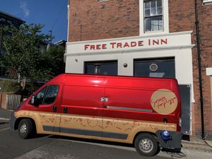 Outside Free Trade on a Wednesday evening  at Scream for Pizza in Newcastle Upon Tyne