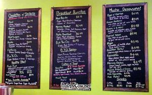 breakfast menu at Mucho Mas in Laporte