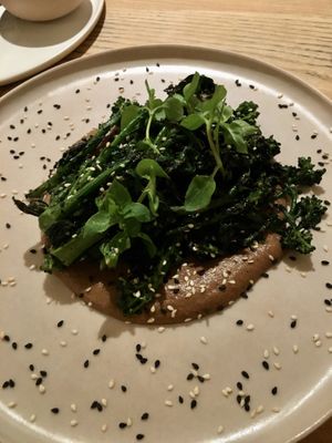 Zizi’s caramelized mole, grilled wild broccoli and toasted sesame at KLE in Zurich