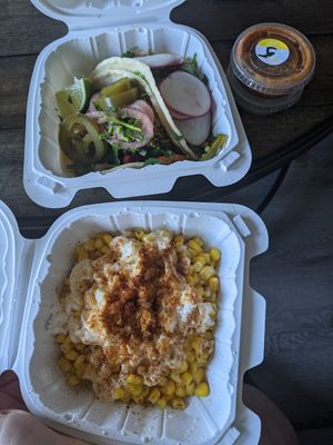 Tacos, vegan elote at Migrants in Madison