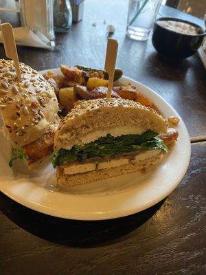 Vegan Brooklyn chicken sandwich   at Toast Coffeehouse in Patchogue
