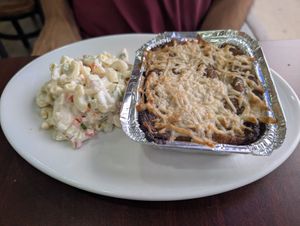 Pastelon with pasta salad at The Earthy Kitchen in Orlando