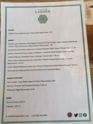Menu at Loch Leven's Larder in Kinross