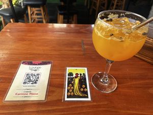Passion fruit pisco sour   at Lounge del Brujo Vegan Kitchen & Bar Cayma in Arequipa