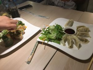 dumplings & summer rolls at Loving Hut - Na Porici in Prague