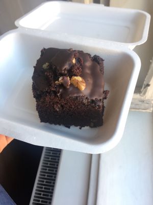 such a chocolate-y and soft brownie!! at Loving Hut - Na Porici in Prague