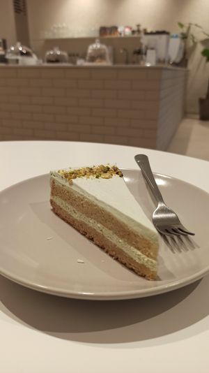 Pistachio cake at Loving Hut - Na Porici in Prague