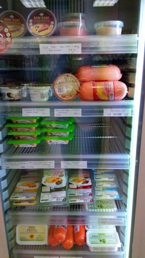 Vegan substitutes in the shop at Loving Hut - Na Porici in Prague