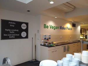 Behind the buffet at Loving Hut - Na Porici in Prague