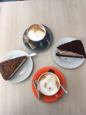 Cappuccino and cakes  at Loving Hut - Na Porici in Prague