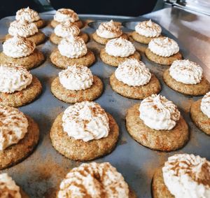 Vegan carrot cake cupcakes  at Fallen Leaf Bistro in Rochester