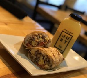 Just egg brekkie wrap at Fallen Leaf Bistro in Rochester
