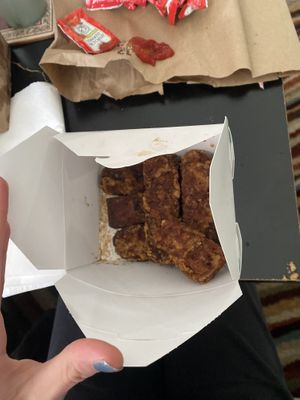 tempeh tenders in cardinal sauce   at The Cardinal in Boone