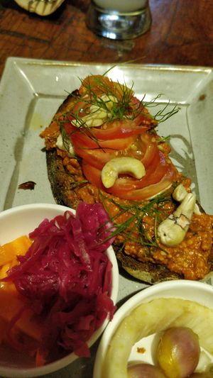 Vegan paprika and sun dried tomatoes on toast at Coffee Ideas in Auroville