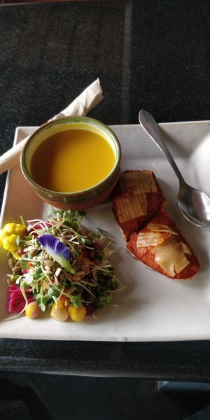 Pumpkin soup at Coffee Ideas in Auroville
