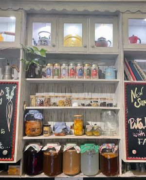 Fermentary corner at the cafe at Coffee Ideas in Auroville