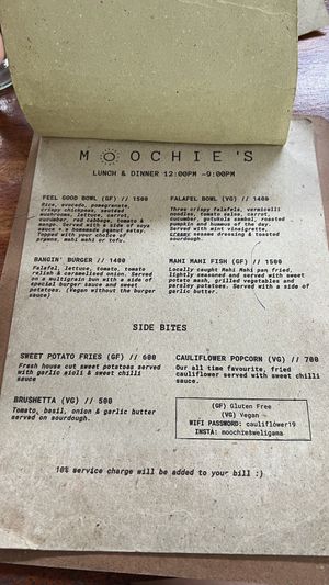 Menu  at Moochie's Cafe in Weligama