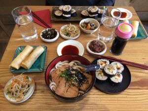 Lunch! Can't remember the names of the menu items, but soba noodles with tofu was involved in mine... ;) at Itadakizen in London