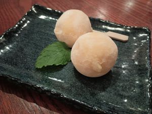 Yuzu mochi ice cream. at Itadakizen in London
