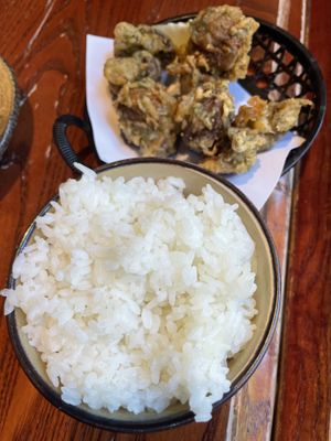 White rice and battered mushrooms  at Itadakizen in London