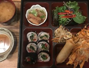 Tempura, sushi, salad & miso at Itadakizen in London
