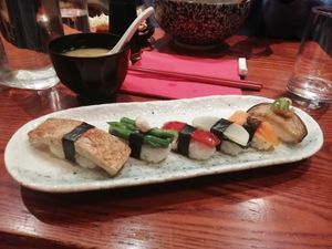 Six pieces of sushi and a miso soup at Itadakizen in London