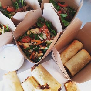 Perfect take away material our hearty lentil rolls with salad !  at Burgau Sports Centre in Vila Do Bispo