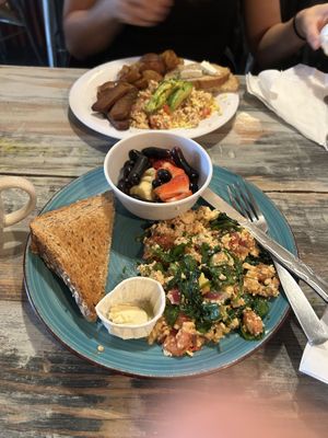 Mediterranean scramble with fresh fruit   at Liv & Charlie's in Lambertville