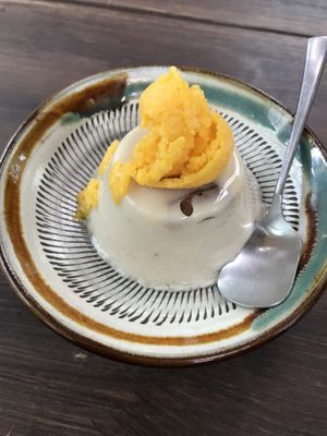Sesame pudding and mango topping  at Kousaiken Gu in Kamakura