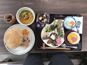 Special vegetable plate with bean curry  at Kousaiken Gu in Kamakura