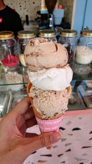 coconut praline swirl, coconut vanilla pandan, rum and raisin at Mad Pops in Canggu