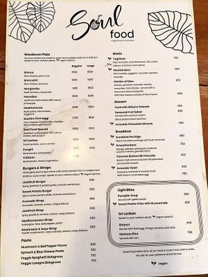 Menu at Soul Food in Kandy