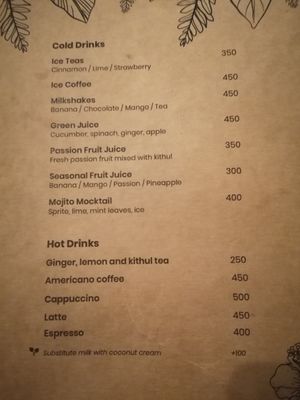 Carte des boissons at Soul Food in Kandy