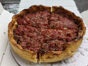 Small vegan sausage deep dish at My Pi in Chicago