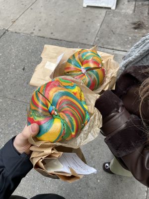 Rainbow bagel   at Liberty Bagels in New York City
