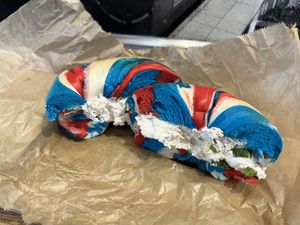 Liberty bagel with tofu chives spread  at Liberty Bagels in New York City