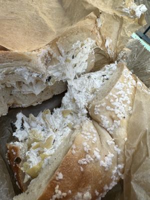 Salt w spinach artichoke dip cc  at Liberty Bagels in New York City