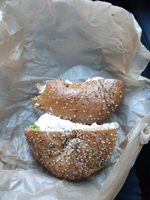 Vegan cream cheese and hash brown filling at Liberty Bagels in New York City