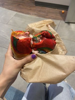 rainbow w strawberry   at Liberty Bagels in New York City
