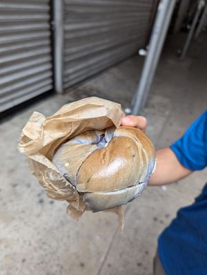 Blueberry bagel with tofu cinnamon walnut raisin cream cheese at Liberty Bagels in New York City