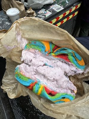 Rainbow bagel with blueberry tofu spread    at Liberty Bagels in New York City