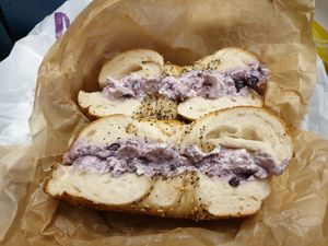 Vegan blueberry cream cheese at Liberty Bagels in New York City