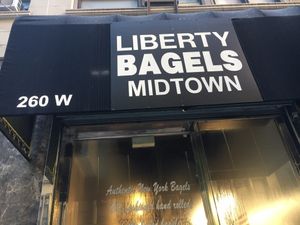 Outside the shop at Liberty Bagels in New York City