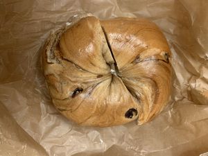 Cinamon raises bagel and tofu cream cheese, jelly  at Liberty Bagels in New York City