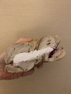 Cinnamon raises and tofu cream cheese, jelly  at Liberty Bagels in New York City
