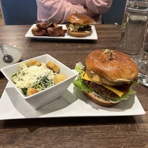 chef jorge’s bourbon burger special w caesar salad   at Spirit Elephant in Winnetka