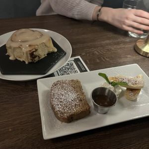 mammoth cinnamon roll, banana bread brûlée   at Spirit Elephant in Winnetka