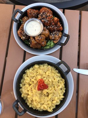 Cauliflower wings (half Buffalo, half Wasabi-Dijon) and Mac & Cheese as an appetizer.  at Spirit Elephant in Winnetka